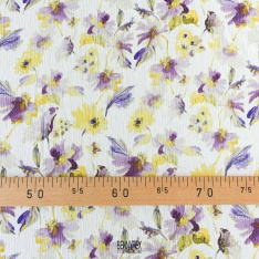 viscose crepons froissé fond blanc fleurs jaune citron parme