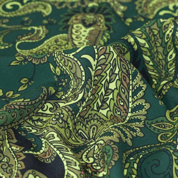 crepe viscose lourd sublime marocain arabesque kaki vert ton de hiver sublime