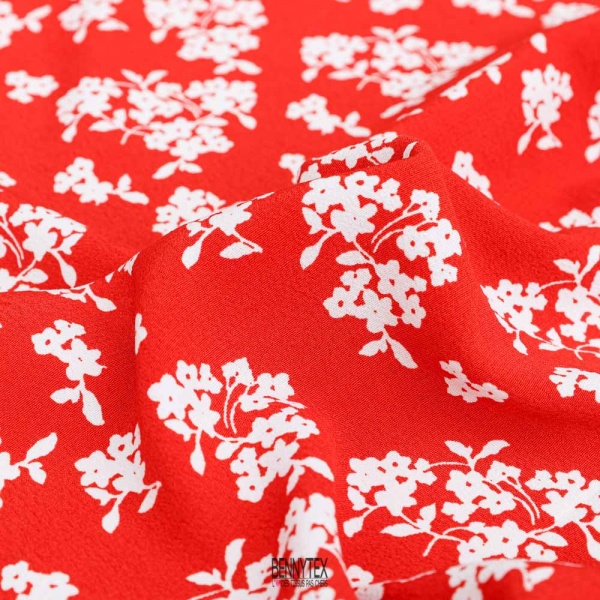 crepe viscose marocain rouge vif petite fleurs