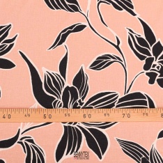 lin coton imprimé fleurs fond saumon fleurs noir