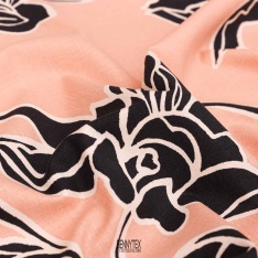 lin coton imprimé fleurs fond saumon fleurs noir