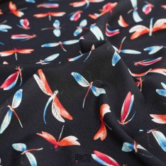 crepe viscose libellulle fond bleu nuit