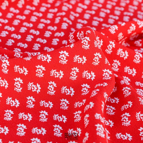 crepe viscose souple petite fleur rouge vif vif