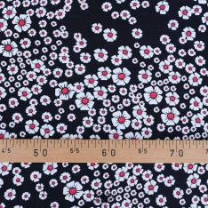 twill viscose moyenne fleurs framboise fond noir