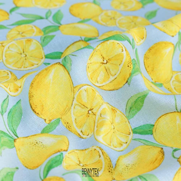 lin viscose gros citron fond bleu ciel