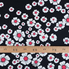 twill viscose satiné grosse fleurs framboise blanc cassé fond noir