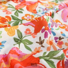 voile de coton fleurs blanc cassé style lin super souple et fluide