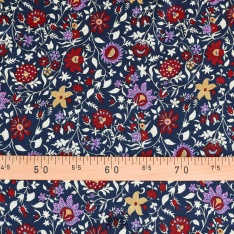 satin viscose de luxe dessin fleurs fond marine cachemire