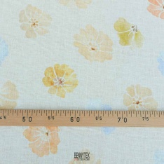 100% lin de luxe fond ecru a grosse fleurs pastel
