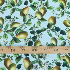 popeline de coton poire et feuille fond ciel