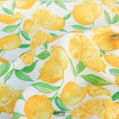 lin coton imprimé citron fond cassé