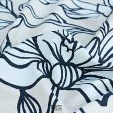 lin viscose grosse fleurs fond poudre beige