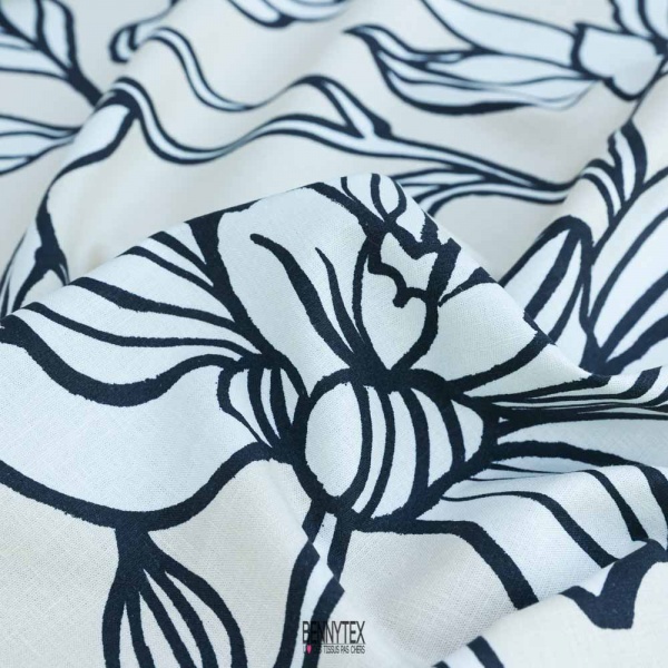 lin viscose grosse fleurs fond poudre beige