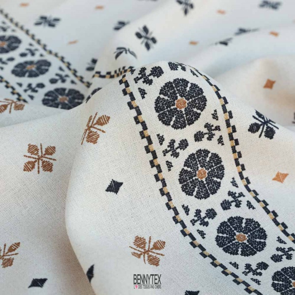 lin coton imprimé base ethique fond beige