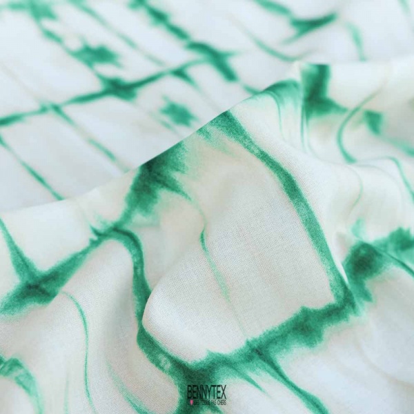 voile de coton carre rayure vert tye and dye fond beige clair et blanc