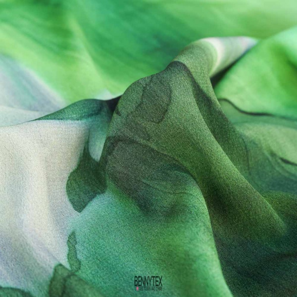 crepe viscose vert tie and dye grosse fleurs