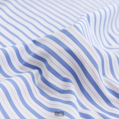 popeline de coton polyamide elasthanne fond blanc rayure indigo