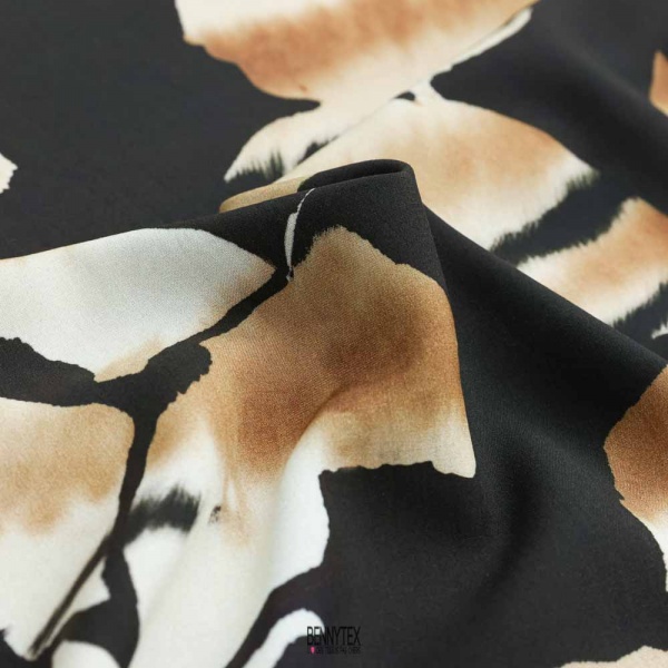 fibranne viscose ethique fond noir fleurs beige et ocre