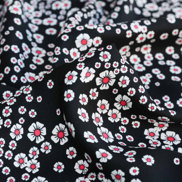 twill viscose bb satiné mini fleurs noir et fleurs