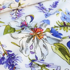 grain piquet de coton lourd fleurs fond blanc
