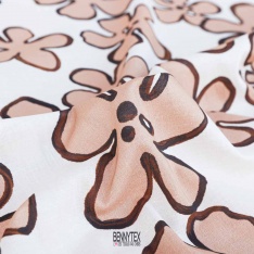 voile de coton souple fleurs fond beige
