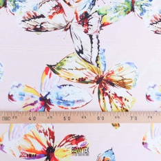 popeline coton 100 fils luxe papillon fond rose clair