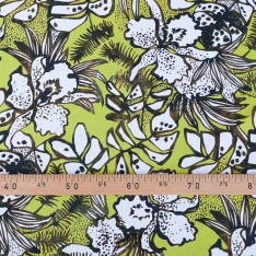 popeline 100% coton fleurs tropicales fond blanc