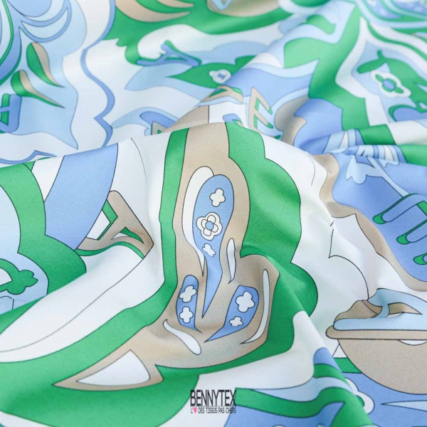 satin de coton vert motif psychédélique rétro