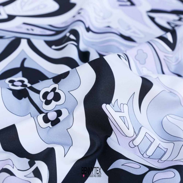 satin de coton noir motif psychédélique rétro