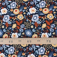 popeline 100% coton fond bleu marine fleuri