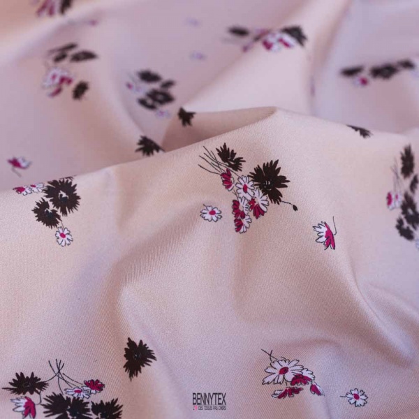 popeline mini sergé 100% coton fond rose petites fleurs