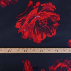 popeline 100% coton fond noir grosses fleurs rouges