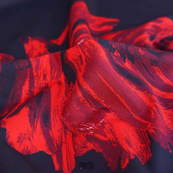 popeline 100% coton fond noir grosses fleurs rouges
