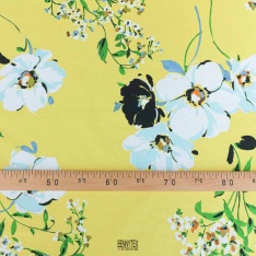 popeline de luxe 100% coton fond jaune fleuri
