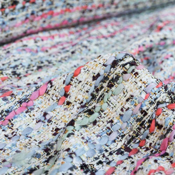 tweed malhia de luxe bouclette pastel clair corail rose parme noir gris