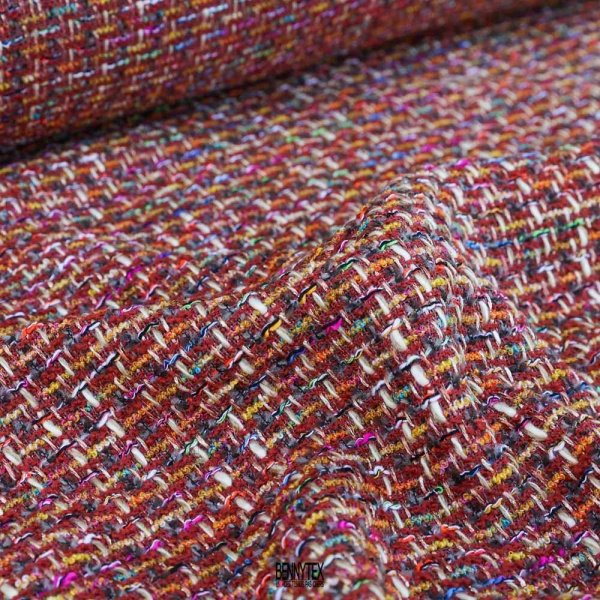 tweed chamel de luxe bouclette melangé brique