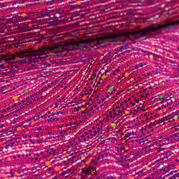 tweed chamel de luxe bouclette fushia