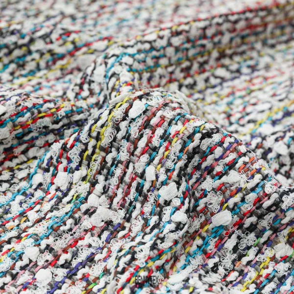 tweed malhia de luxe bouclettes mélangées fond blanc multicolor