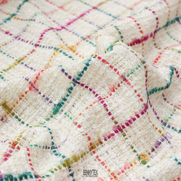 tweed chamel de luxe bouclette fond écru blanc cassé