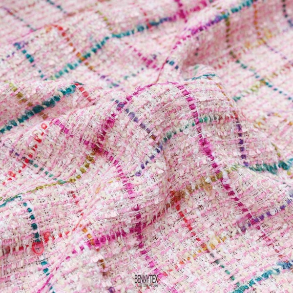 tweed chamel de luxe bouclettes fond rose écru
