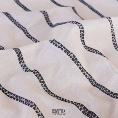 voile de coton souple ecru rayure marine stylé