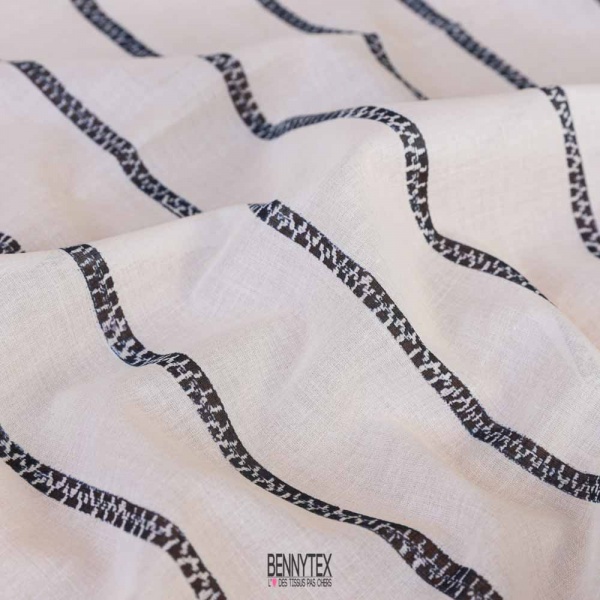 voile de coton souple ecru rayure marine stylé