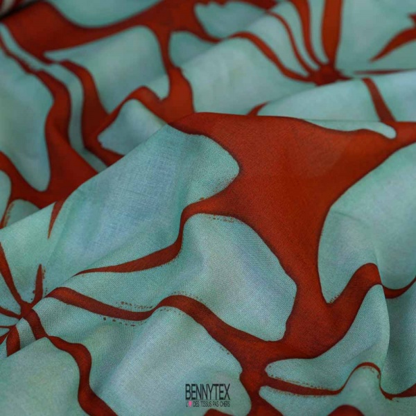 voile de coton brique rouille et aqua mer vert ocean