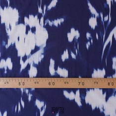 voile de coton gazar style lin bleu nuit elec dessin blanc