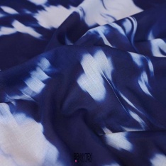 voile de coton gazar style lin bleu nuit elec dessin blanc