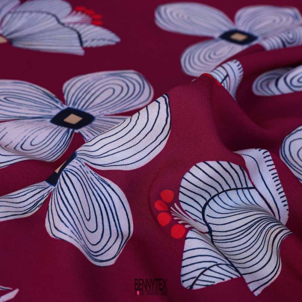 fibranne viscose de luxe cerise coquelicot trefle fleurs