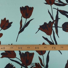 satin polyester de luxe digital recyclee vert olive fleurs choco
