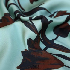 satin polyester de luxe digital recyclee vert olive fleurs choco