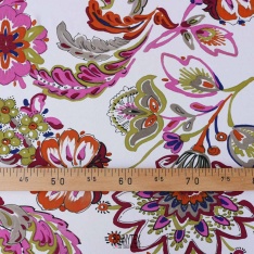 coupon 3 m fibranne crepe polyster rose poudré beige a fleurs