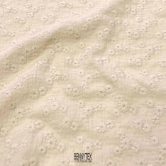 double gaze de coton brodé ecru